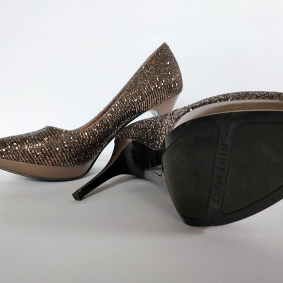 Nine West sparkly bronze platform pumps LIKE NEW - Picture 4 of 6